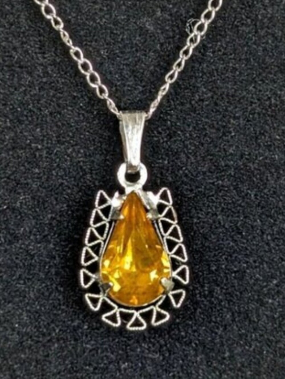 Sterling Silver Amber Teardrop Pendant- Elegant Yellow Accent- NO CHAIN.